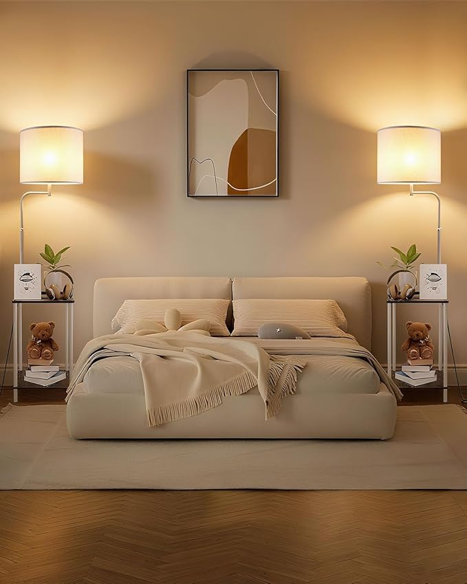 Lightdot 56" Floor Lamp with Table & Storage Bag, Dimmable Corner End Table Lamps with 350° Rotatable Fabric Lampshade, Mid Century Floor Lamps for Living, Room Bedroom, Office, E26 Bulb Include-White