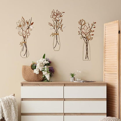 Zzbakress 3 Pcs Metal Flowers Wall Arts Rustic Farmhouse Decor Bathroom Wall Decor Metal Wall Decor for Living-room Dining-Room Kitchen Minimalist Decor Housewarming Gifts(Light Brown)