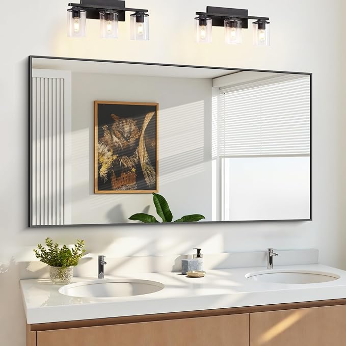 KOCUUY Bathroom Mirror, 30x55 Inch Large Black Mirrors for Wall, Rectangle Long Vanity Mirror with Aluminum Frame Modern Home Decor for Bathroom, Living Room, Entryway, Hang Horizontal/Vertical