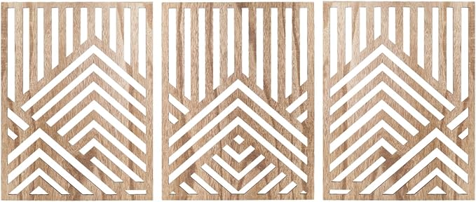3PCS Wood Mountain Wall Art, Modern Wooden Panel Mountain Wall Decor, Decorative Forest Nature Abstract Line Minimalist Wall Art for Living Room Bedroom Farmhouse, 16.5x 12.5in (Light brown)