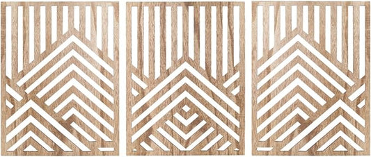 3PCS Wood Mountain Wall Art, Modern Wooden Panel Mountain Wall Decor, Decorative Forest Nature Abstract Line Minimalist Wall Art for Living Room Bedroom Farmhouse, 16.5x 12.5in (Light brown)