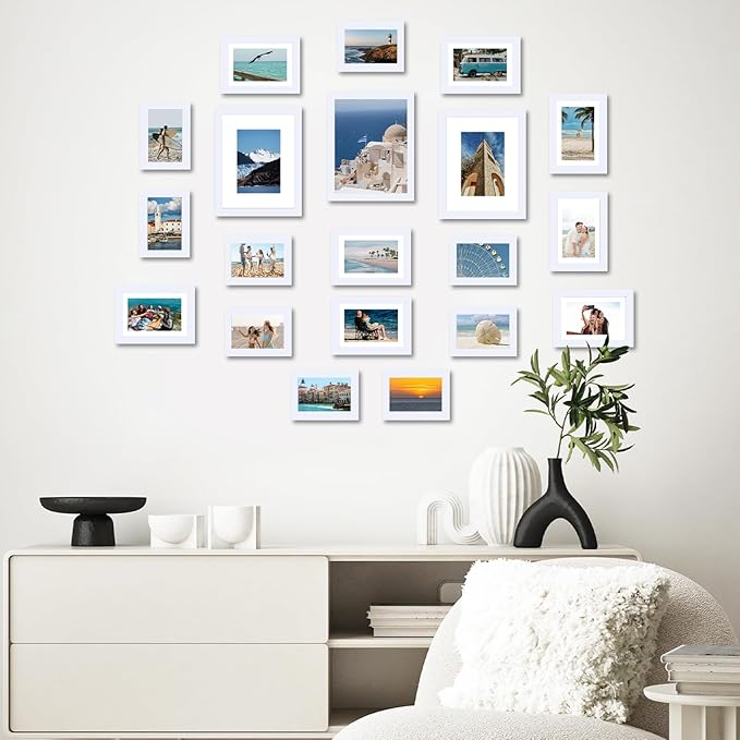 20 Packs Picture Frames Collage Wall Decor for Wall Hanging or Tabletop Display, Gallery Wall Frame Set for Family, Multi Sizes Photo Frames Collage Including 3Pcs 8x10, 8Pcs 5x7, 9Pcs 4x6, White
