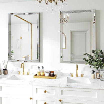 Chende 33"x49" Angled Retangular Decorative Wall Mirror with 2" Stainless Steel Frame, Modern Large Elegant Mirror for Living Room, Dining Room, Entrance, Bedroom Decor, Unique