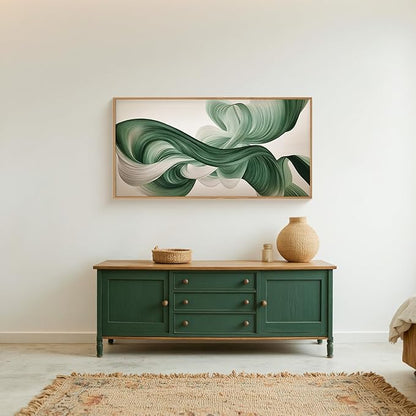 KAIRNE Green Abstract Framed Canvas Wall Art Set,Minimalist Green Lines Wall Decor,Modern Flowing Texture Art Prints,Neutral Smokes Waves Artwork for Living Room,Bedroom,Farmhouse,Office-40 x20 x1