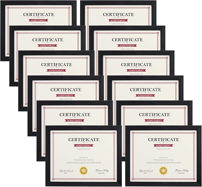 Giftgarden Black 8.5x11 Picture Frame Set of 12, Multi 8.5 x 11 Frames Bulk for Award Certificate Document Diploma, Wall or Tabletop Display