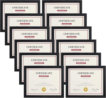 Giftgarden Black 8.5x11 Picture Frame Set of 12, Multi 8.5 x 11 Frames Bulk for Award Certificate Document Diploma, Wall or Tabletop Display