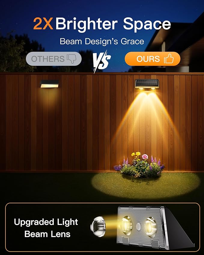 Solar Fence Lights Outdoor, 16 Pack IP65 Waterproof Fence Lights Solar Powered with Ultra-Bright LED Lens, 9 Color Modes, 12+ Hours Steady Glow for Deck/Backyard/Patio/Pool/Wall - Black