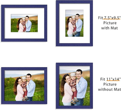 Picrit 11x14 Picture Frame Set of 12, Display 8x10 with Mat or 11x14 without Mat, Photo Frames for Wall Mounting or Table Top Display, Navy Blue