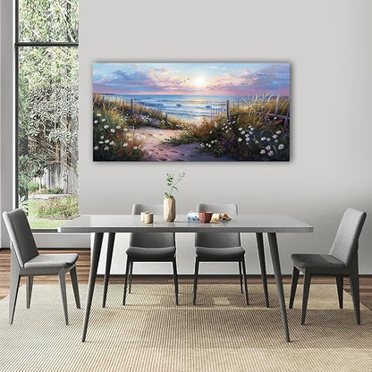 hyidecorart Large Wall Art For Living Room Canvas Wall Decor For Bedroom Blue Ocean Artwork Pictures Flower Beach Scenery Wall Painting Framed for Office Hotel Decor Modern Posters Home Decorations