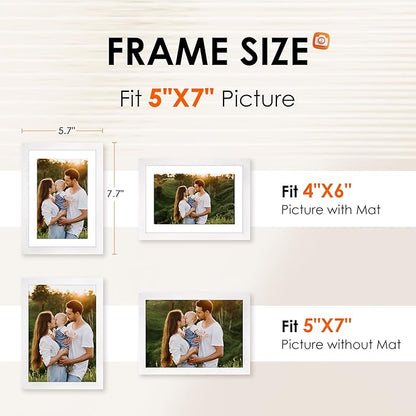 FIXSMITH 5x7 Picture Frame Set of 2, Photo Frame with HD Plexiglass, Display Pictures 4x6 with Mat or 5x7 Without Mat, White Picture Frames Collage for Tabletop or Wall Display