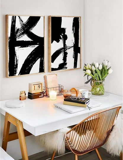 Tocliky Black and White Wall Art Abstract Modern Painting Minimalist Line Canvas Wall Art Decor Black And White Poster Abstract Artwork Prints for Living Room Bedroom 24x36 Inch Unframed Set of 2
