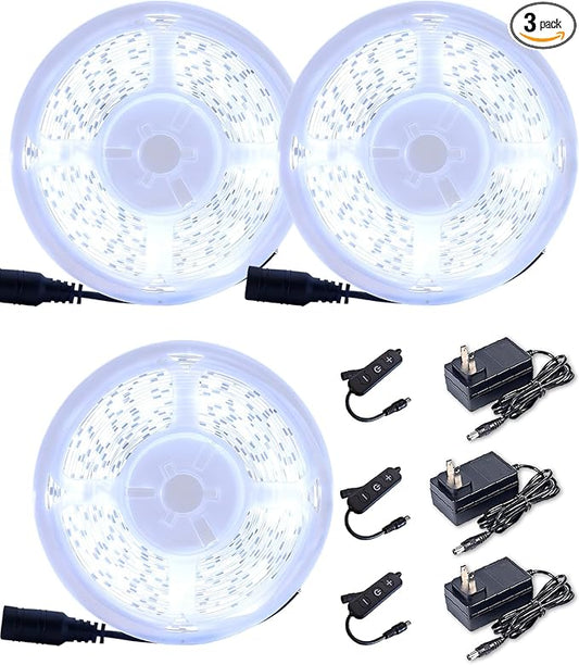 3 Set 20 FT 6500K White Led Strip Lights for Bedroom Dimmable 60 FT LEDs Rope Light Flexible Super Bright White Tape Lights for Ceiling Room Home Decor Luces LEDs