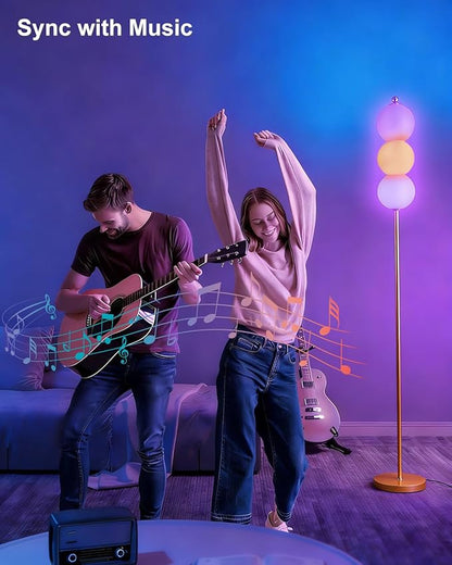 Lightdot RGB Floor Lamp with Touch Control, Dimmable Globe Modern Standing Lamp, RGB&3000K Color Changing LED Floor Lamp Ambient Lighting, Yellow Tall Lamp for Living Room Bedroom Gaming Corner Decor