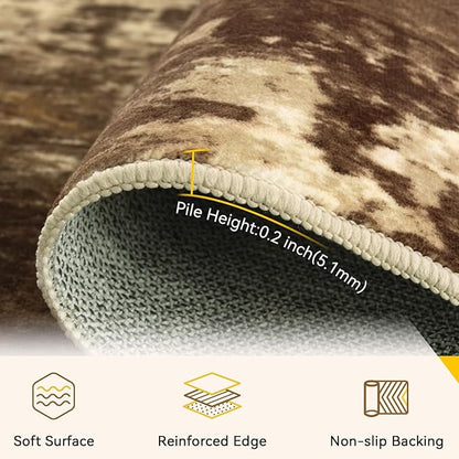 RELEANY Washable Area Rugs 9'x12' Non-Slip Modern Abstract Soft for Living Room Entryway Bedroom Nursery, Print Pattern, Brown Tan Beige Coffee