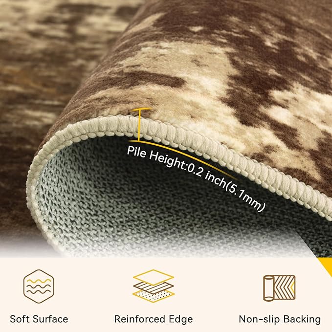 RELEANY Washable Area Rugs 8'x10' Non-Slip Modern Abstract Soft for Living Room Entryway Bedroom Nursery, Print Pattern, Brown Tan Beige Coffee