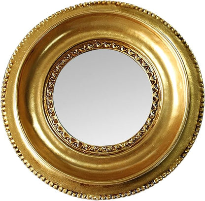 Golden Mini Vintage Mirror with Exquisite Relief Elegant Wall Decor for Bedroom Dresser Table Compact Resin Retro Design (Gold Round 02, 4.7 X4.7)
