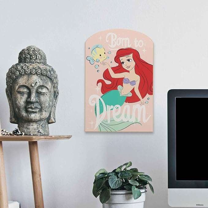 Open Road Brands Disney The Little Mermaid Born to Dream Wood Wall Decor- Beautiful Ariel Wall Art for Kids' Bedroom or Nursery