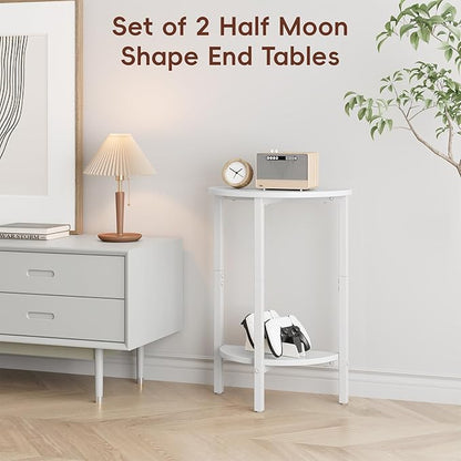Vagusicc Side Table, Small Round End Table, Set of 2 Half Round Side Table Half Moon Tables, Circle Table Small Round Coffee Table for Living Room, Thin Accent Sofa Table Narrow Entryway Tables, White