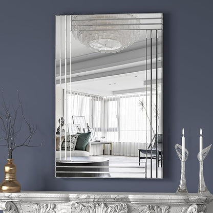 Decorative Accent Mirror-28 x20 Sliver Rectangle Wall Mirrors, Art Mirror for Wall with Glass Frame for Living Room, Dining Room, Bedroom, Bathroom and Entryway