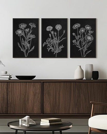 Drsoum Vintage Boho Botanical Flower Wall Art Framed Retro Floral Wall Prints Wildflower Neutral Rustic Bohemain Artwork Kitchen Bedroom Ready to Hang 16x24in Black Framed