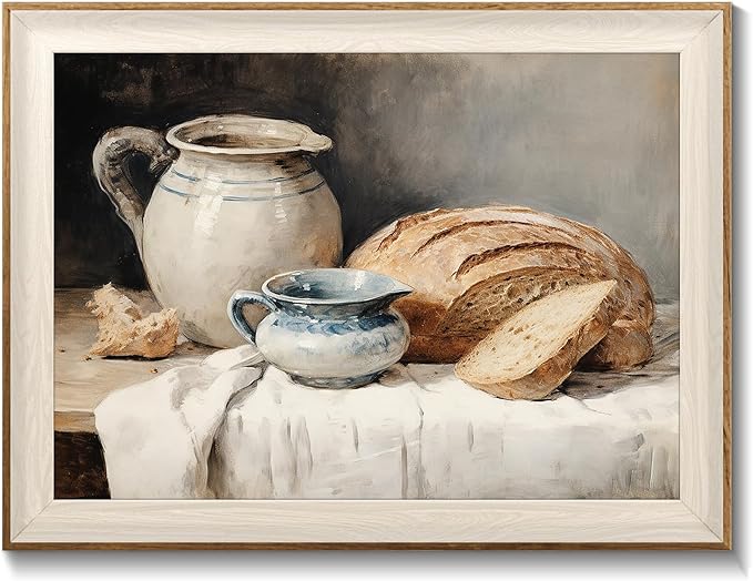 Framed Canvas Wall Art Room Decor, Vintage Sourdough Bread Kitchen Art Farmhouse Wall Decor, Rustic Vintage Painting Prints Wall Decor Picture for Kitchen, Dining Desktop Decor - 12x16Inch