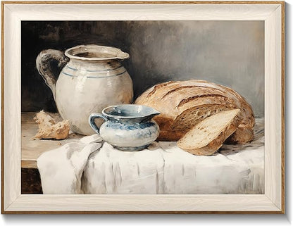 Framed Canvas Wall Art Room Decor, Vintage Sourdough Bread Kitchen Art Farmhouse Wall Decor, Rustic Vintage Painting Prints Wall Decor Picture for Kitchen, Dining Desktop Decor - 12x16Inch