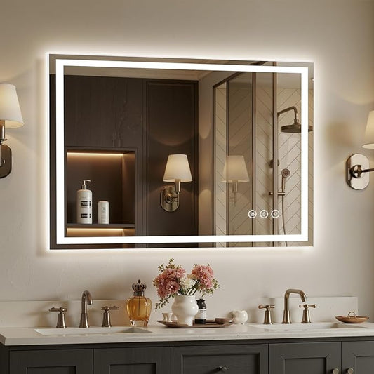 48X32 LED Bathroom Mirror with Lights, Anti-Fog, Backlit + Front Lit (CRI>90), Lighted Bathroom Vanity Mirror for Wall, Memory Function, Dimmable, Tempered Glass, Shatter-Proof