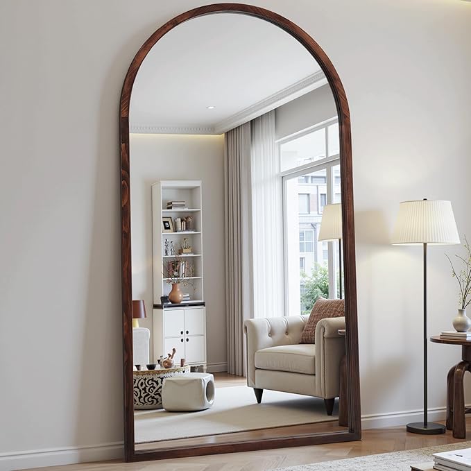 Suidia Full Length Mirror, Oversized Floor Mirror with Solid Wood Frame, Large Standing Mirror for Bedroom Living Room, Wood Antique Style, Dark Walnut, 76" L x 41" W
