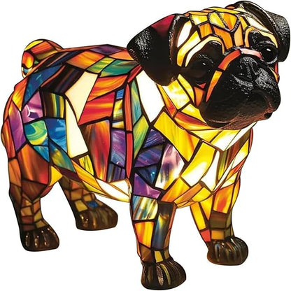 Dog Series Art Night Light, Corgi Lamp and Pug Lamp, Stained Resin French Bulldog Tabletop, 3D Dog LED Table Lamp, Stained Resin Night Light, Pet Themed Tabletop Decor (Pug)