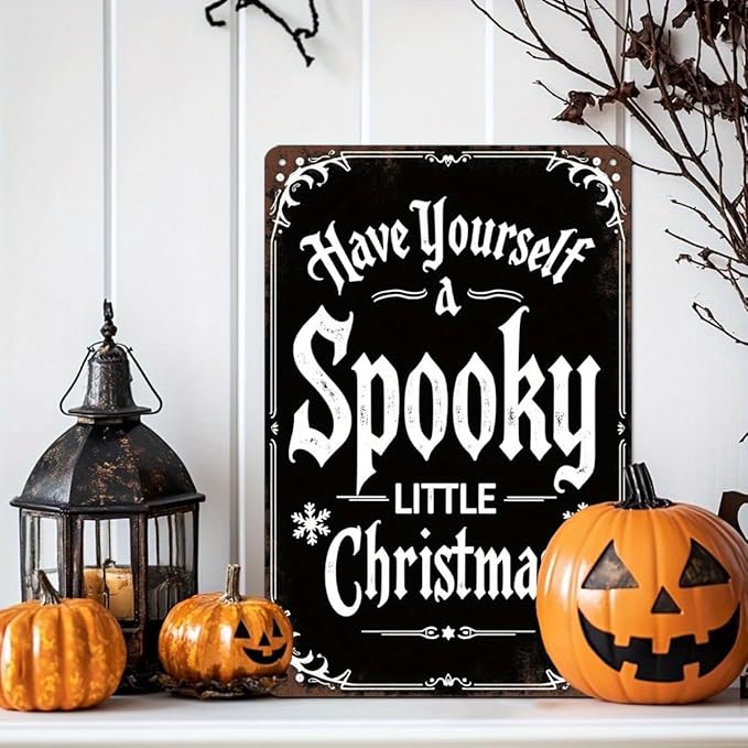 Spooky Little Christmas Metal Tin Sign Vintage Halloween Decor for Home Kitchen Office and Living Room Wall Hanging Metal Poster 8x12 Inch
