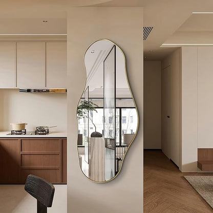 Irregular Mirror, 47"x20.5" Asymmetrical Wall Mirror with Gold Metal Frame, Large Abstract Mirrors Decorative, Modern Unique Shaped Mirrors for Living Room Bathroom Bedroom Hallway Entryway