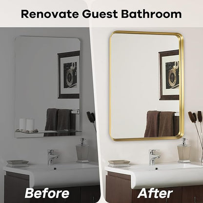 Bathroom Sink Mirror - 30x36 Inch Gold Frame Bathroom Mirror for Over Sink, Matte Rectangle Wall Mirror for Restroom, Entryway, Hanging Vertically or Horizontally