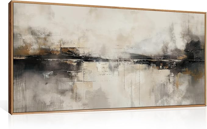 HOURIA Large Abstract Neutral Beige & Black Framed Canvas Wall Art Set,Modern Minimalist Brown Wall Decor,Textured Gray Tan Illustrations Artwork for Living Room, Bedroom, Farmhouse- 40"x20"x1