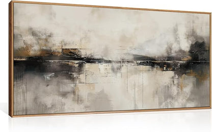 HOURIA Large Abstract Neutral Beige & Black Framed Canvas Wall Art Set,Modern Minimalist Brown Wall Decor,Textured Gray Tan Illustrations Artwork for Living Room, Bedroom, Farmhouse- 40"x20"x1