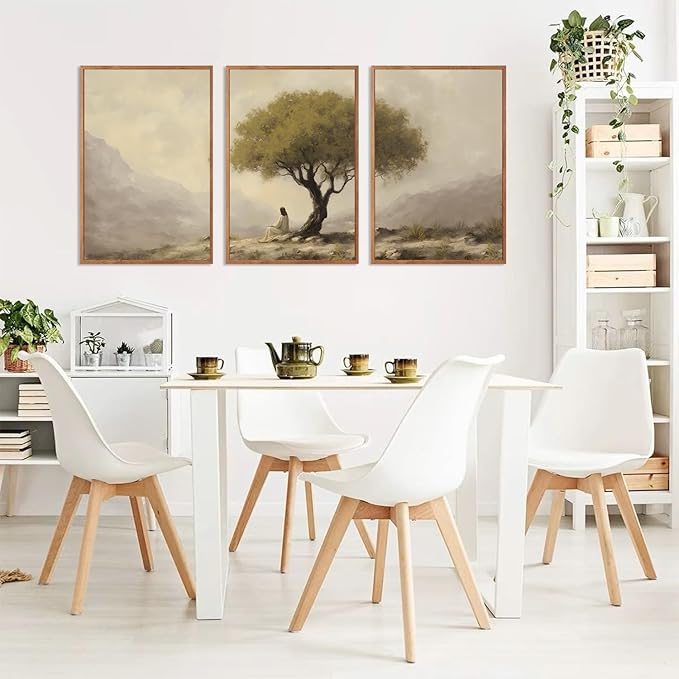 HLNIUC Jesus Sitting Under Olive Tree Canvas Wall Art,Religious Christian Wall Decor(24x36x3),Easter God Bible Story Framed Artwork,Vintage Garden of Gethsemane Prints for Church,Living Room,Bedroom