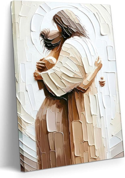 KADEYEE Jesus Embracing Woman Canvas Wall Art Woman Lying Safely In The Arms Of Jesus Wall Decor Religious Christian Prints Poster Pictures Home Decor for Bedroom Living & Prayer Room 16x24 inch