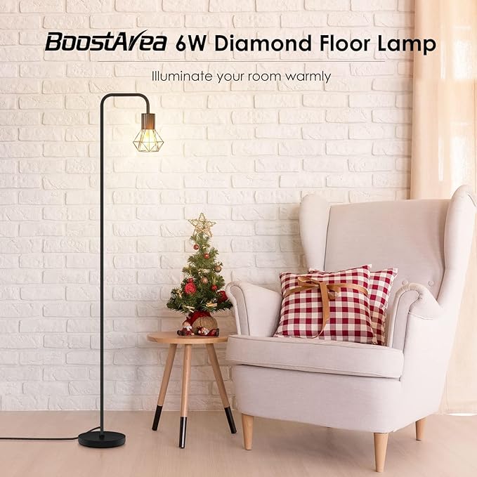 BoostArea Floor Lamp, Industrial Floor Lamp, Office Standing Lamp, E26 Socket, On/Off Footswitch, Whole Metal, Modern Small Simple Stand Up Lamp for Bedroom Living Room, Vintage, Mid Century