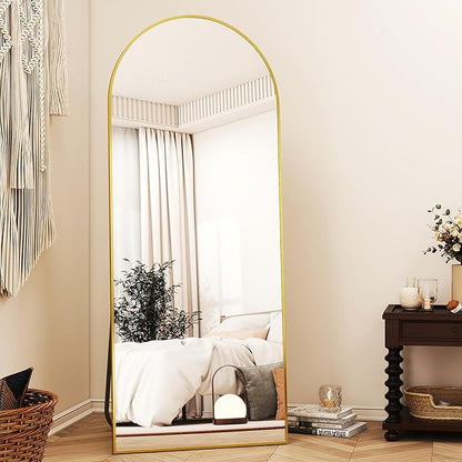 XRAMFY 56" x21 Arched Full Length Mirror Floor Mirrors with Aluminum Alloy Frame Free-Standing Wall Mounted Floor Mirrors or Large Dressing Mirror, Gold Mirror Full Length