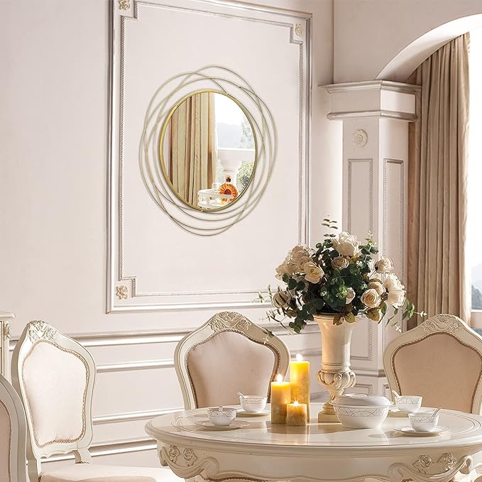 ironsmithn Round Mirror, Gold Metal Frame Mirror with Orbital Design, Rounded Hanging Mirrors Decorative, Circle Wall Mirrors for Bathroom Vanity, Living Room or Bedroom, 26.8" x26.8"