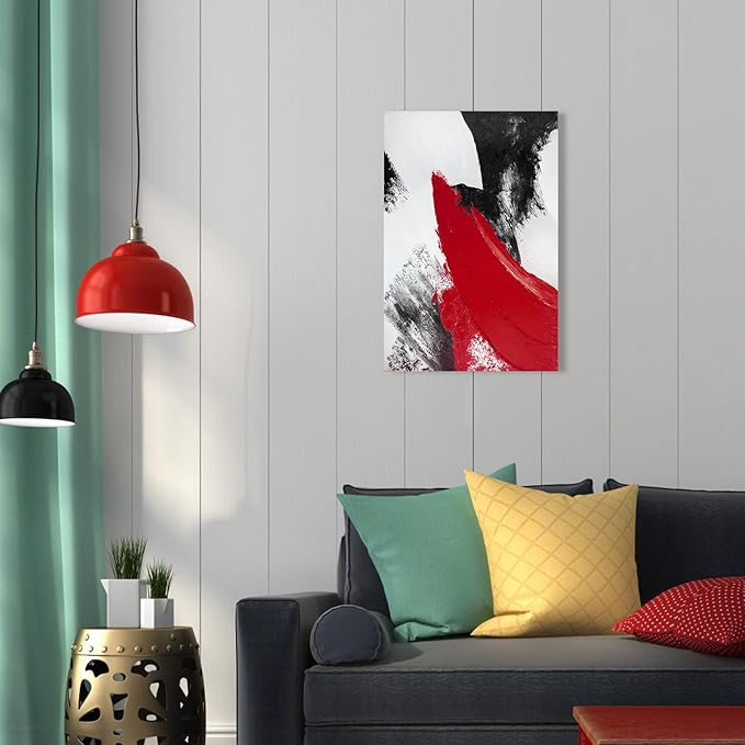 YPY Red Abstract Canvas Wall Art: Modern Minimalist Black and White Picture Painting Print Poster for Living Room Bedroom Bathroom Office Home Wall Decor 11.81" x 17.32"