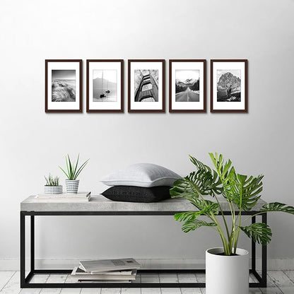 Americanflat 8x12 Picture Frame with Polished Plexiglass - Set of 5 - Use as 6x8 Frame with Mat or Display 8x12 Photo Without Mat - Galleria Collection - Picture Frames for Wall Display - Mahogany