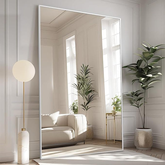 MELOMOIR 44"x72" Oversized Floor Mirror, Free Standing Leaning or Hanging, Suitable for Bedroom Living Room Home Gym Cloakroom, Thin Aluminum Frame, Tempered Glass, Silver