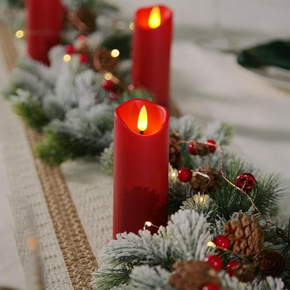 Homemory Christmas Flameless Candles, Battery Operated Candles with Remote Timers, Electric Fake Candles for Home, Christmas Decoration, Made of Plastic, Red/Burgundy, Set of 9
