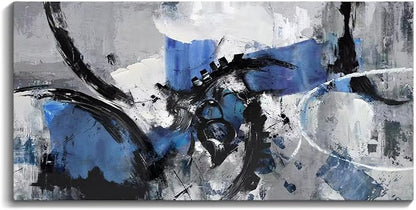 Abstract Canvas Wall Art: Large Wall Art Paintings for Living Room, Modern, Framed Artwork in Blue and Black -Bedroom, and Office Decorations for Work - Pictures for a Stylish Wall Decor