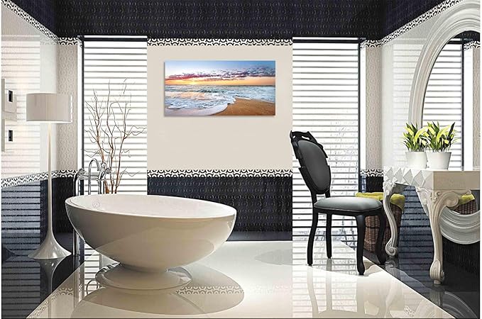 TutuBeer 1 Panels Beach Home Beach Decor for Home Beach Decorations White Beach Sunrise with Deep Blue Sky Beach Pictures of the Beach Kitchen Decor Beach Decorations for Home Decor 8" x 16" x 1