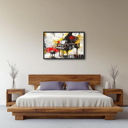 Banksy Piano Large Wall Art for Living Room Abstract Graffiti Music Framed Canvas Decor Musical Notes Prints Painting Pictures Extra Large Vintage Colorful Artwork for Bedroom Classroom Office 24"x36"