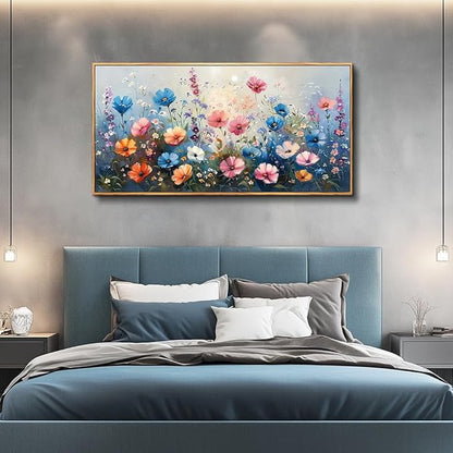 QIYILEXWART Large Wall Art For Living Room Canvas Wall Decor For Bedroom Watercolour Painting Office Decoration Colorful Flowers Wall Picture Artwork Ready To Hang Home Decor Wood Framed