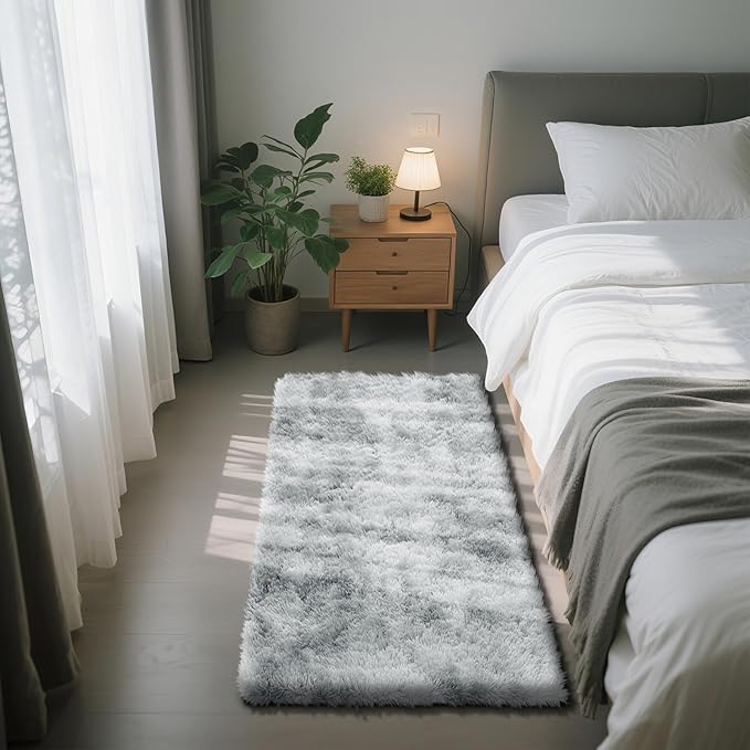 Fluffy Rug Shag Area Rug, Mottling Grey 2x4 Area Rugs for Bedroom, Small Bedside Rug, Soft Fluffy Shag Entryway Throw Rugs for Living Room Bedroom Kids Room Home Decor