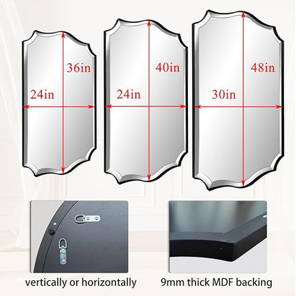 POZINO Scalloped Beveled Mirror, 30"x48" Modern Rectangle Mirrors for Over Sink, Large Wavy Decorative Mirrors, Irregular Shaped Mirror for Vanity Bathroom Living Room Bedroom Fireplace Entryway