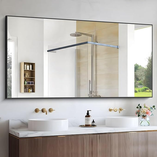 COFENY Black Bathroom Mirror for Wall, 60x36 Inch Rectangle Mirrors with Metal Frame, Large Modern Vanity Wall Mirror for Bathroom Living Room, Entryway Hangs Horizontal or Vertical